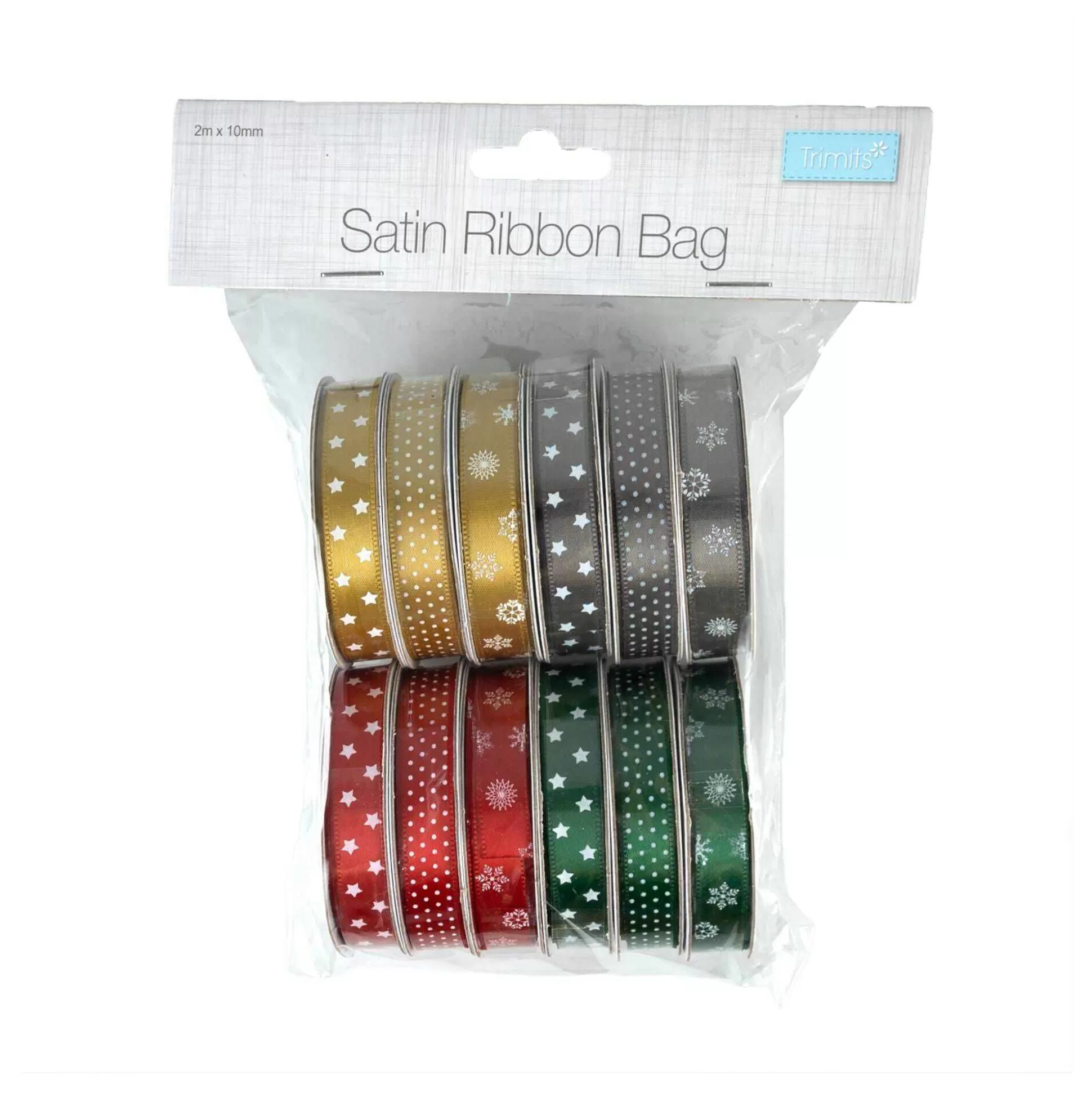Assorted Snowflake And Dot Christmas Ribbons 12 Pack-Hobbycraft Clearance