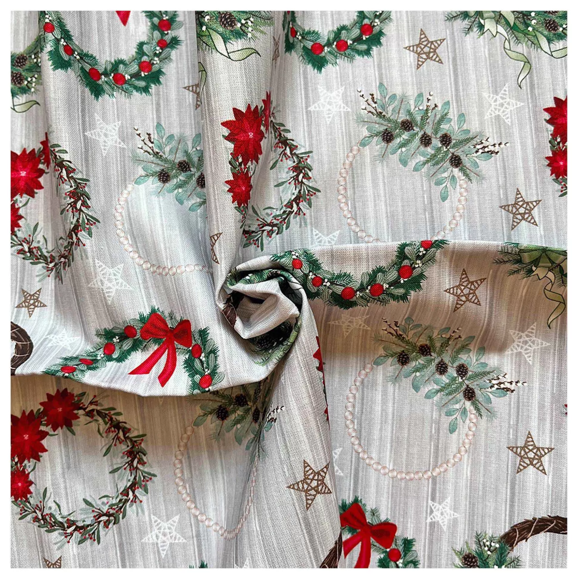 Christmas Wreath Welcome Home Cotton Fabric By The Metre-Hobbycraft Clearance