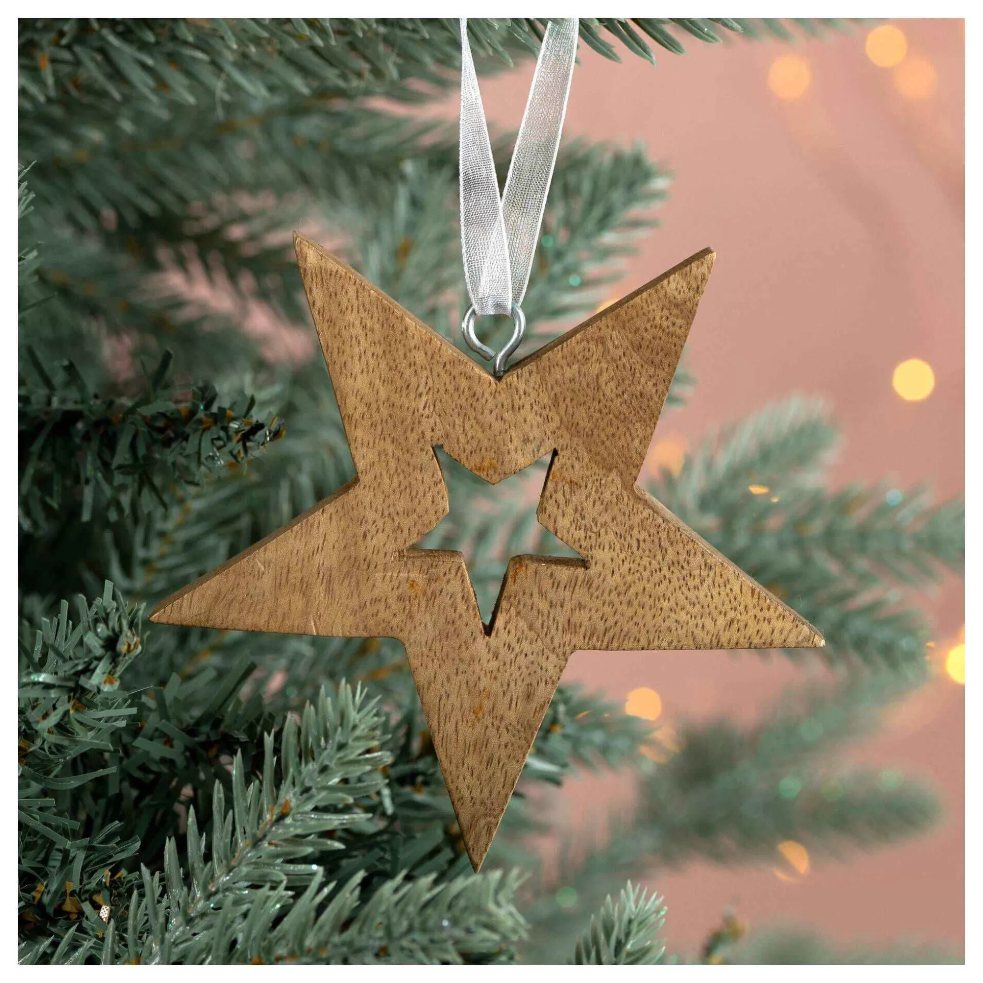 Hanging Mango Wood Star Outline Decoration 10Cm-Hobbycraft Online