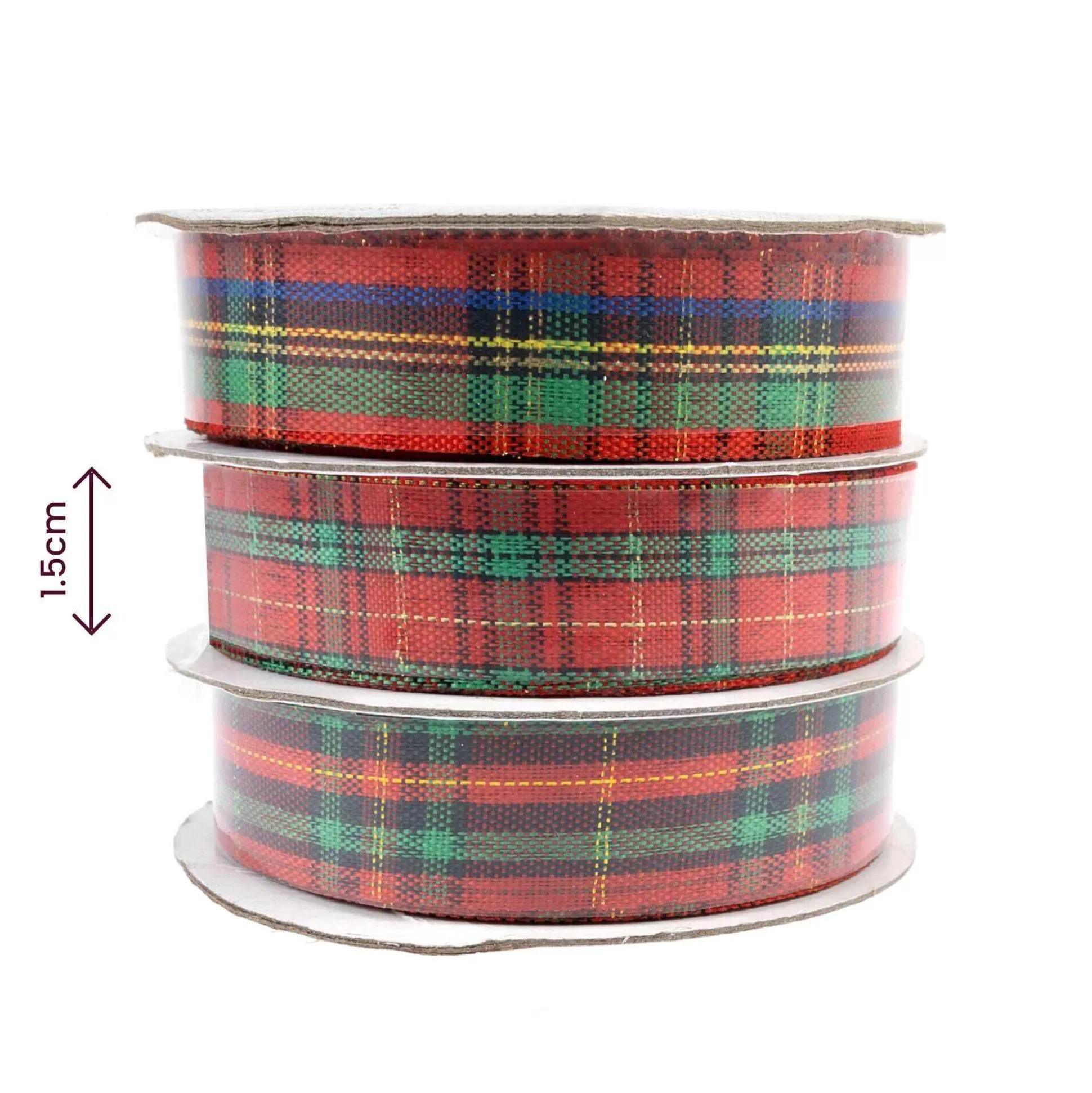 Red And Green Tartan Ribbons 15Mm X 3M 3 Pack-Hobbycraft Fashion