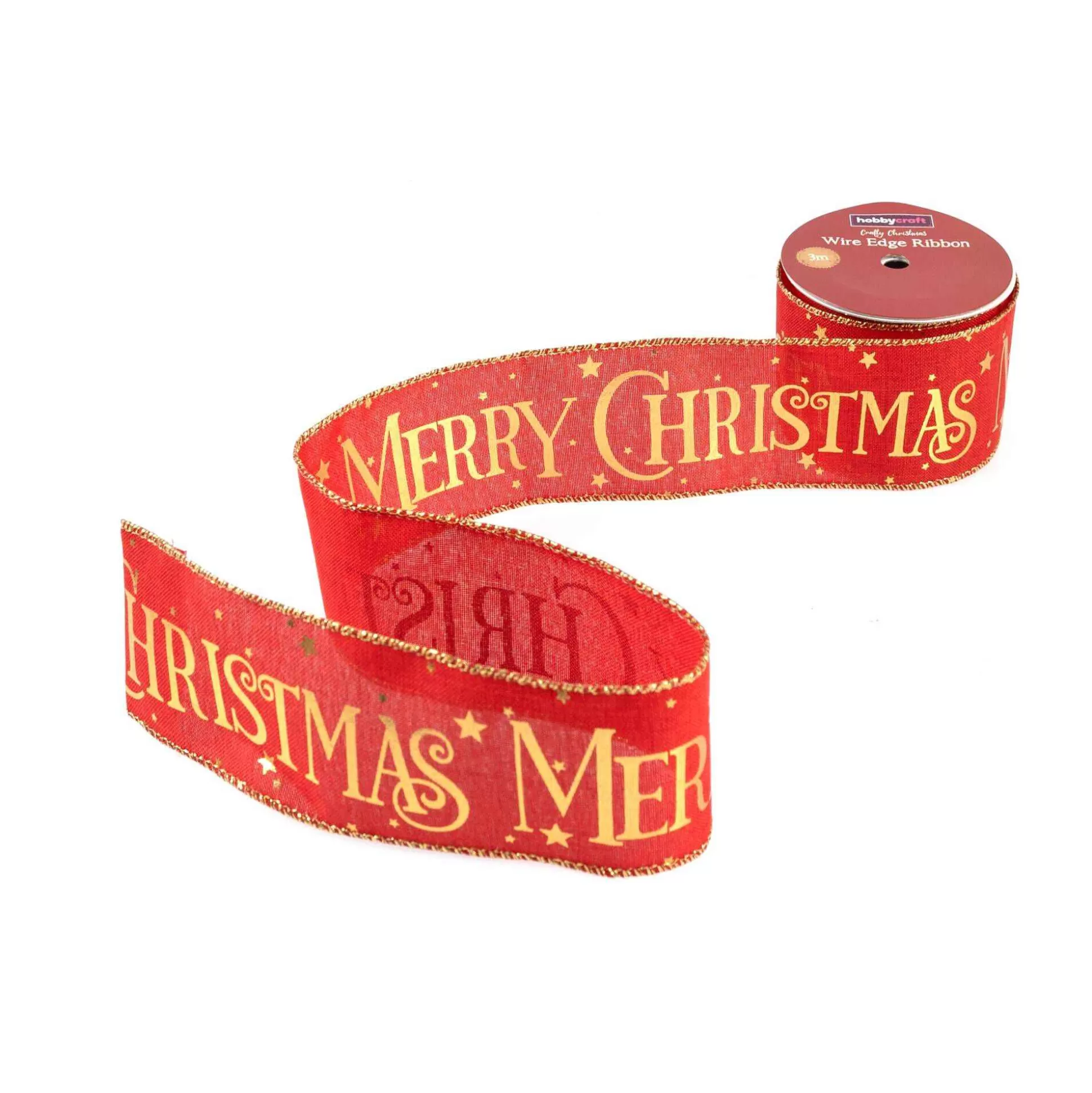 Red Merry Christmas Wire Edge Ribbon 63Mm X 3M-Hobbycraft Cheap
