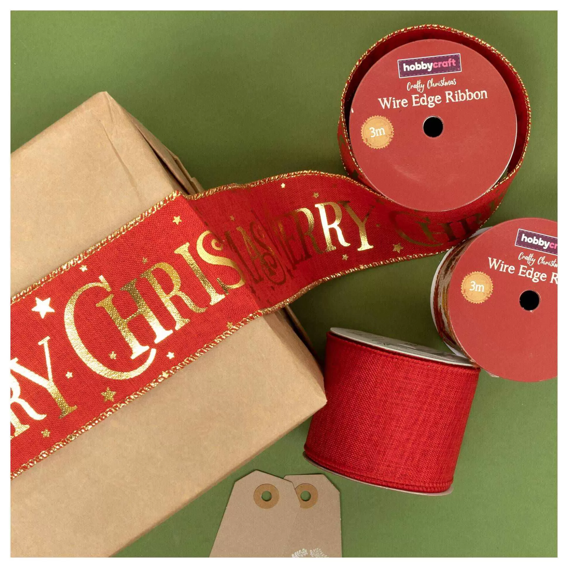Red Merry Christmas Wire Edge Ribbon 63Mm X 3M-Hobbycraft Cheap