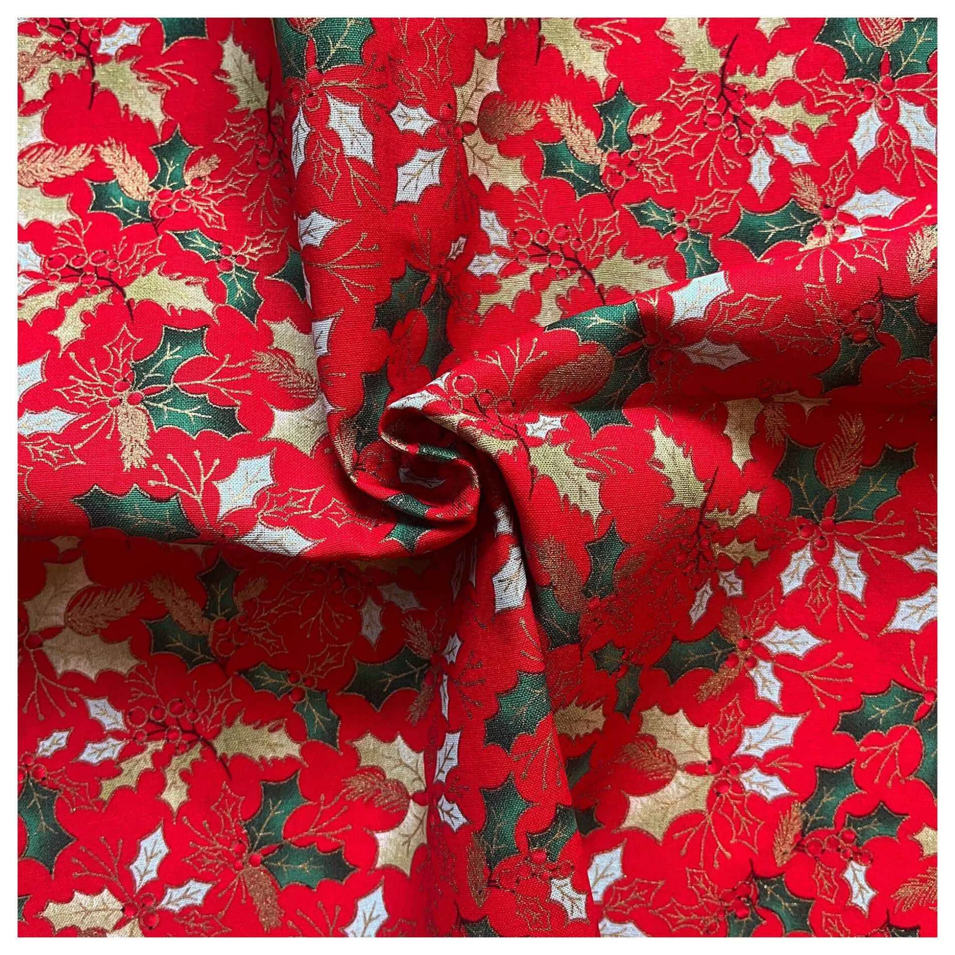Red Traditional Holly Cotton Fabric Pack 112Cm X 1M-Hobbycraft Outlet