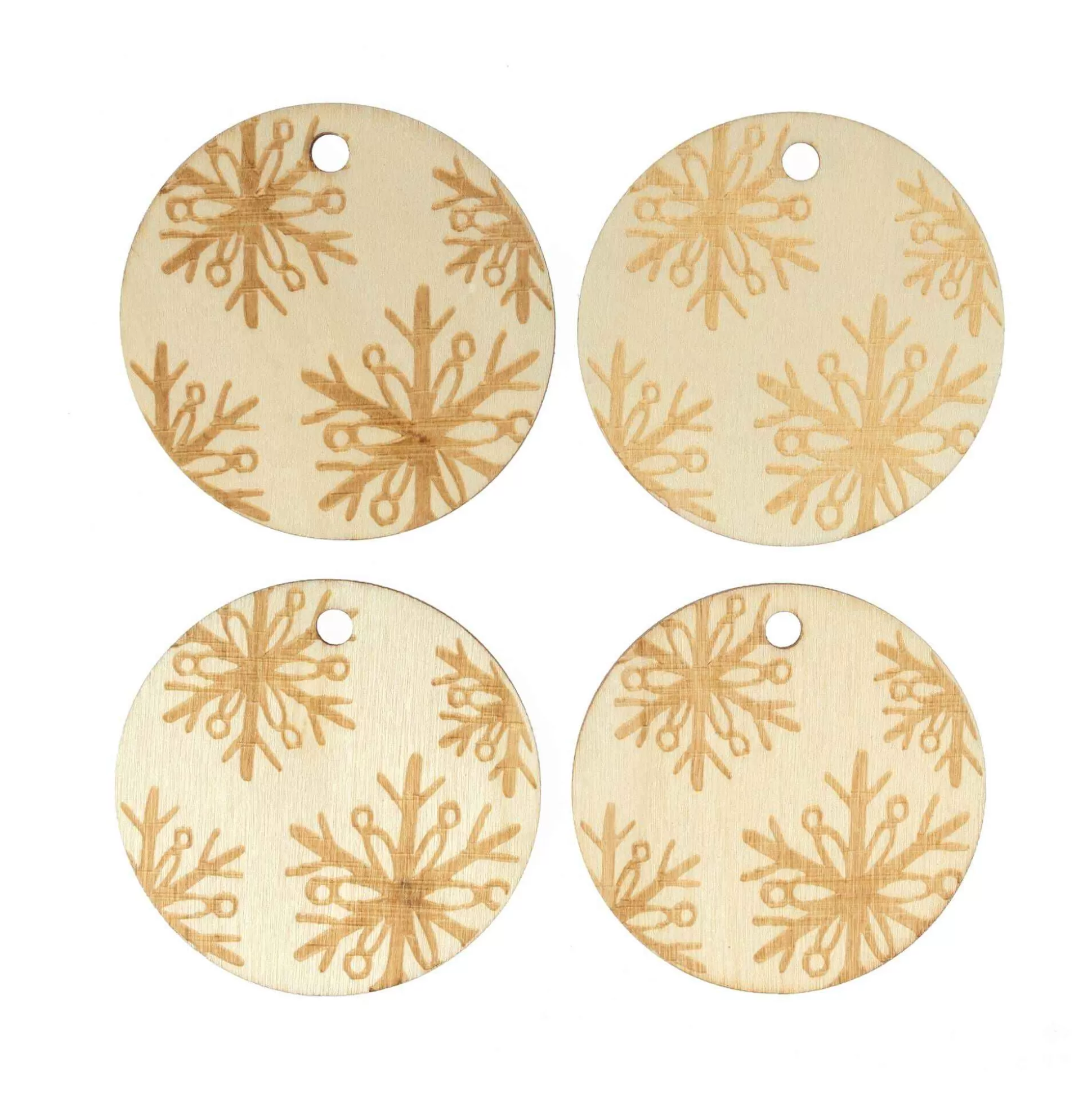 Round Snowflake Wooden Gift Tags 6Cm 4 Pack-Hobbycraft New