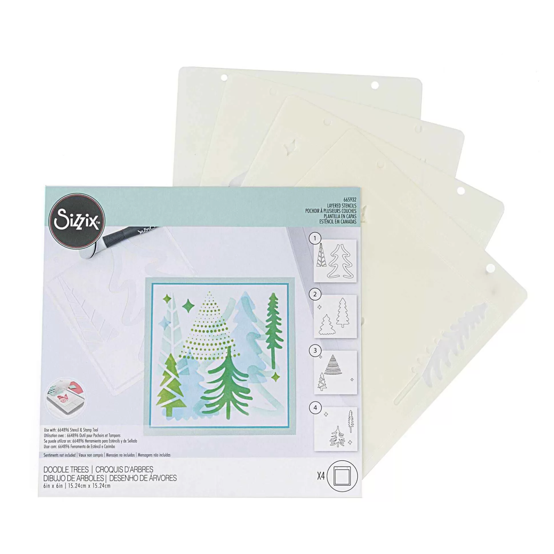 Sizzix Doodle Trees Layered Stencil Set 4 Pack-Hobbycraft Sale