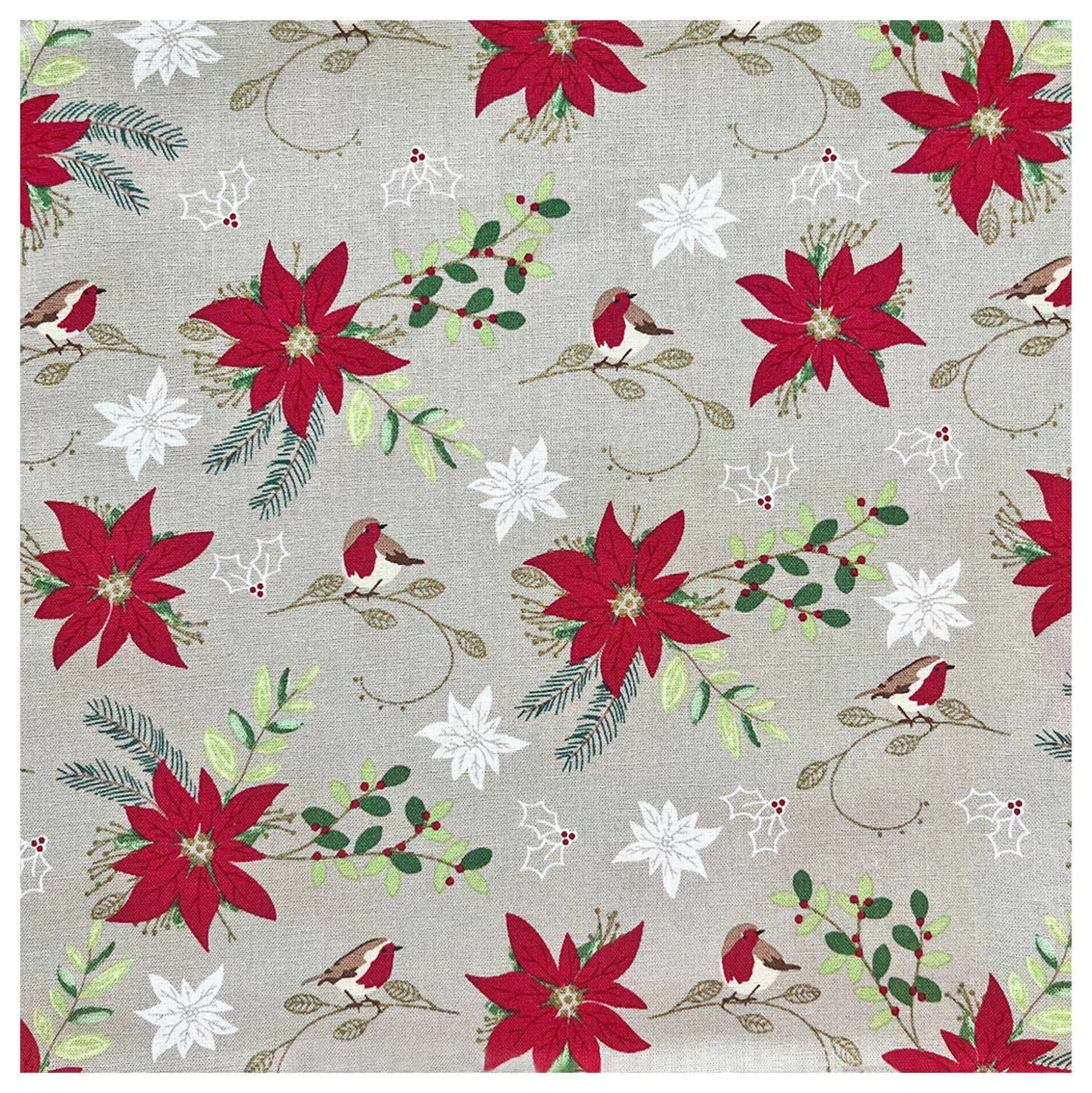 Traditional Poinsettia And Robin Cotton Fabric Pack 112Cm X 1M-Hobbycraft New