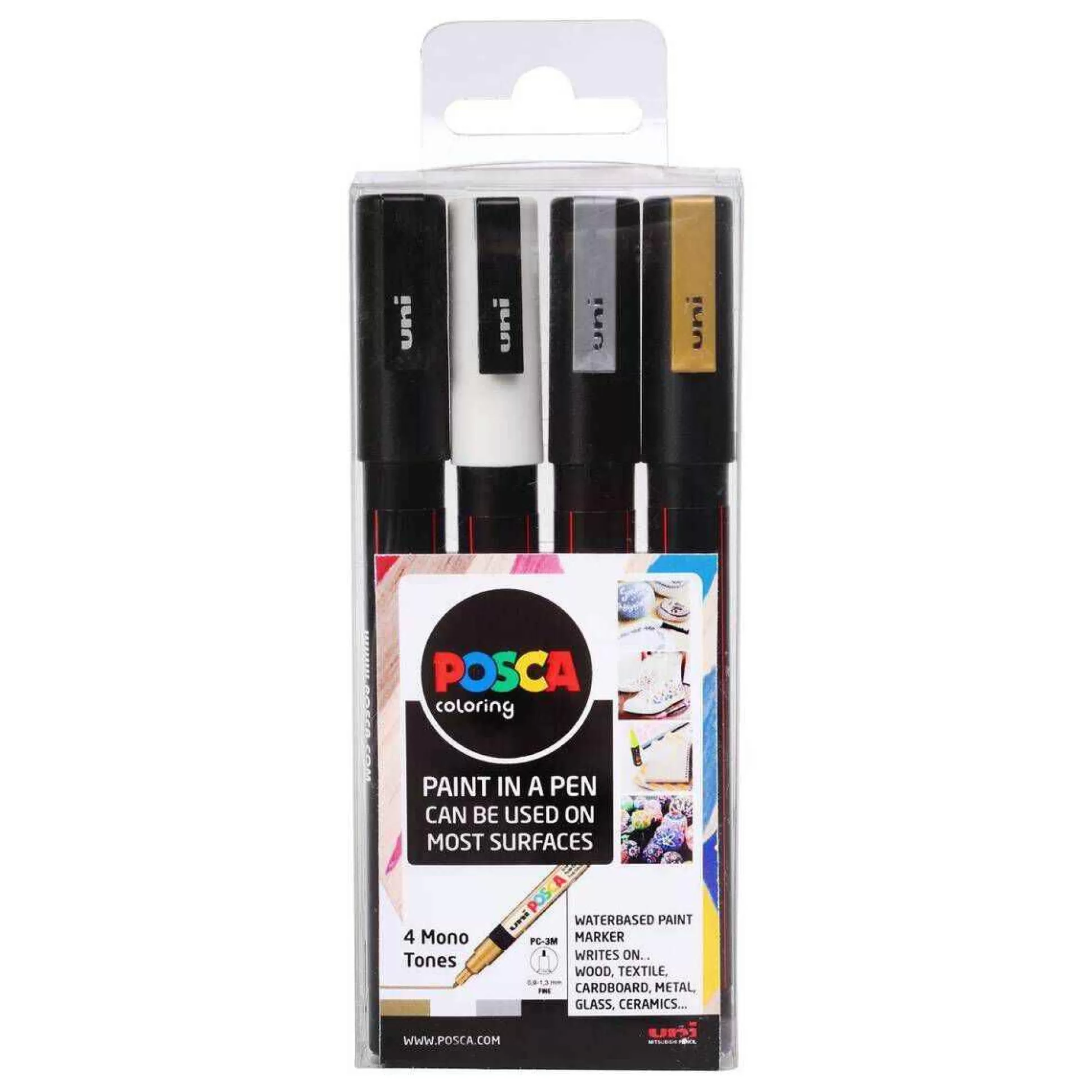 Uni-Ball Posca Pc-3M Mono Tones Marker Pens 4 Pack-Hobbycraft Outlet